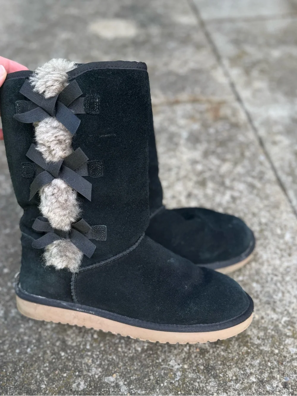 Koolaburra by UGG Black Suede Mid Calf Boots Fur Ribbon Detail Size 9